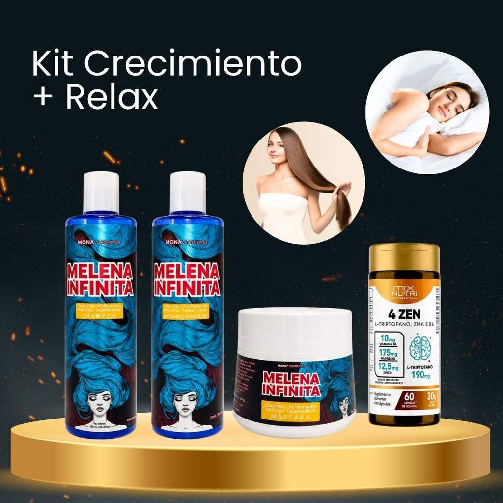 4 Zen Mix Nutri Suplemento + Acondicionador Melena Infinita Mona + Máscara Melena Infinita Mona + Shampoo Melena Infinita Mona · 4 productos — Quema de San Juan - Blondas | Blondas Paraguay