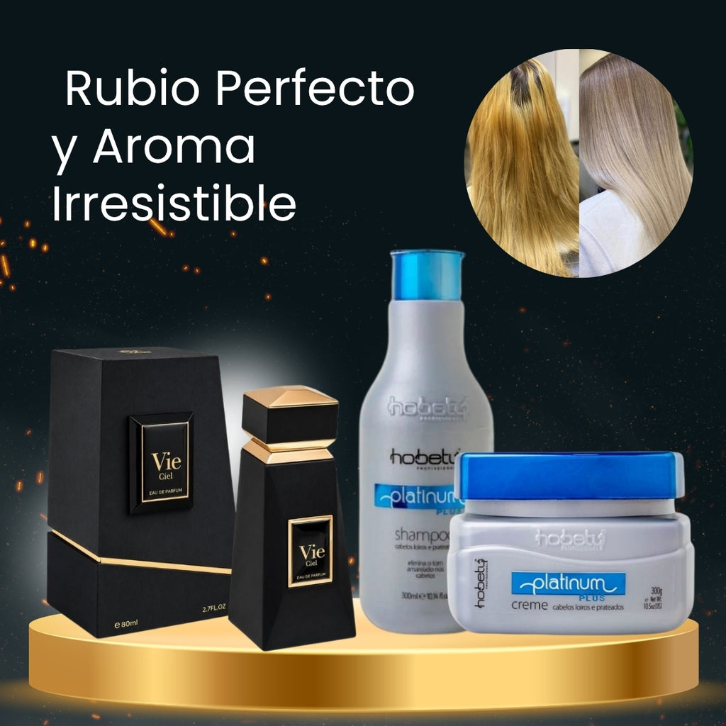 Shampoo Platinum Plus Hobety + Máscara Platinum Plus Hobety + Perfume Fa Vie Ciel EDP · 3 productos — Quema de San Juan