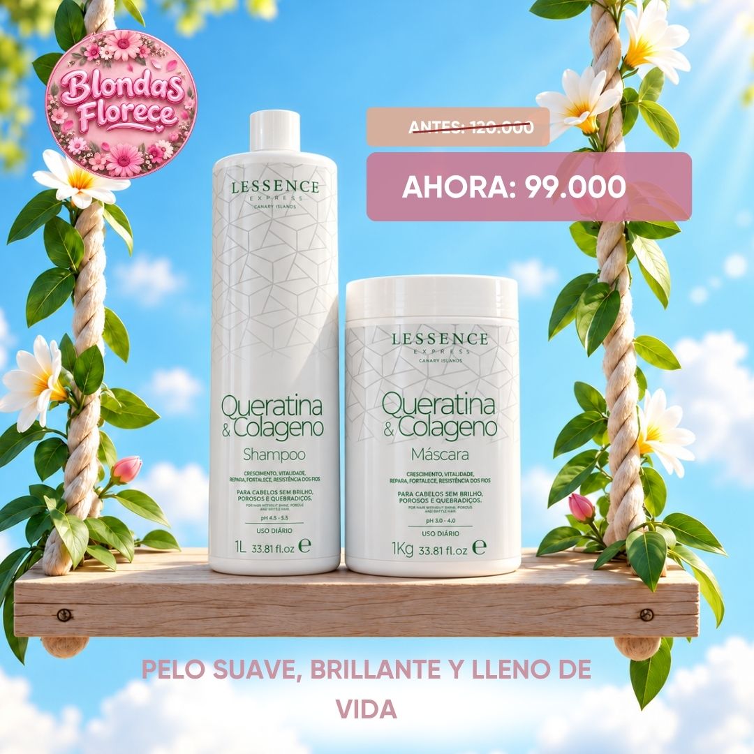 Combo Lessence Queratina y Colágeno: Shampoo + Máscara - Última Promo Primavera