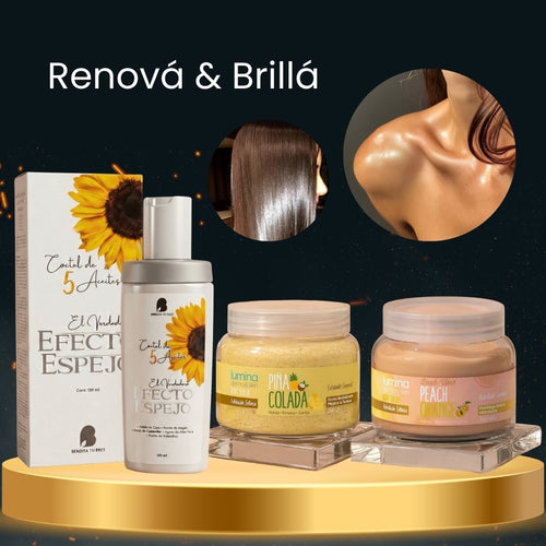 Aceite Efecto Espejo Bendita Tu Eres + Exfoliante Corporal Piña Colada Lumina + Manteca Hidratante Peach & Orange Lumina · 3 productos — Quema de San Juan - Blondas | Blondas Paraguay