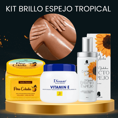 Aceite Efecto Espejo Bendita Tu Eres + Exfoliante Corporal Stella Dustin + Crema Hidratante Vitamin E Disaar · 3 productos — Quema de San Juan - Blondas | Blondas Paraguay