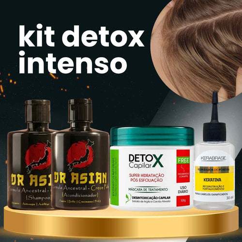 Acondicionador Crece Pelo Dr Asian + Shampoo Crece Pelo Dr Asian + Máscara Detox Kerabrasil + Reparador de Puntas Kerabrasil · 4 productos — Quema de San Juan - Blondas | Blondas Paraguay