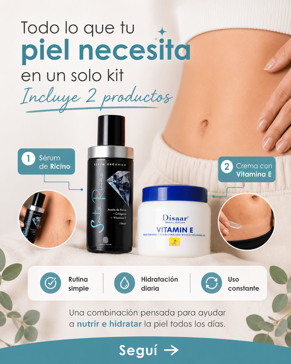 CHAU ESTRIAS - Sérum de Ricino + Crema con Vitamina E - Blondas Cosmeticos | Blondas Paraguay