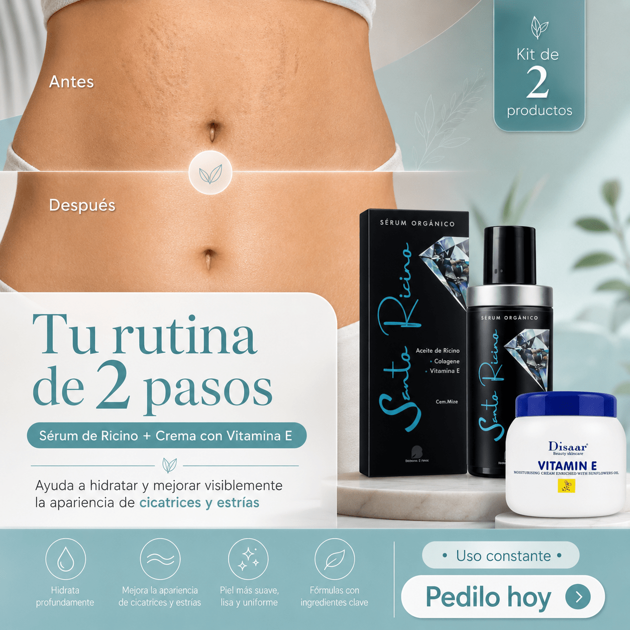 CHAU ESTRIAS - Sérum de Ricino + Crema con Vitamina E - Blondas Cosmeticos | Blondas Paraguay