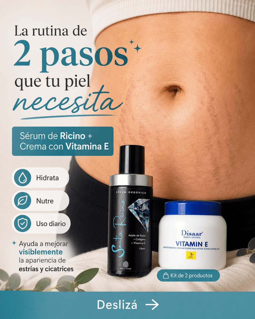 CHAU ESTRIAS - Sérum de Ricino + Crema con Vitamina E - Blondas Cosmeticos | Blondas Paraguay