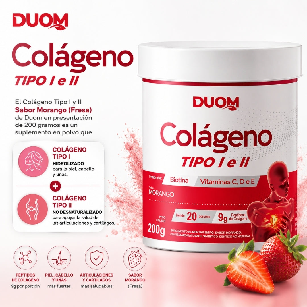 Duom Colágeno Tipo I Y Ii Sabor Morango Fras 200 gr