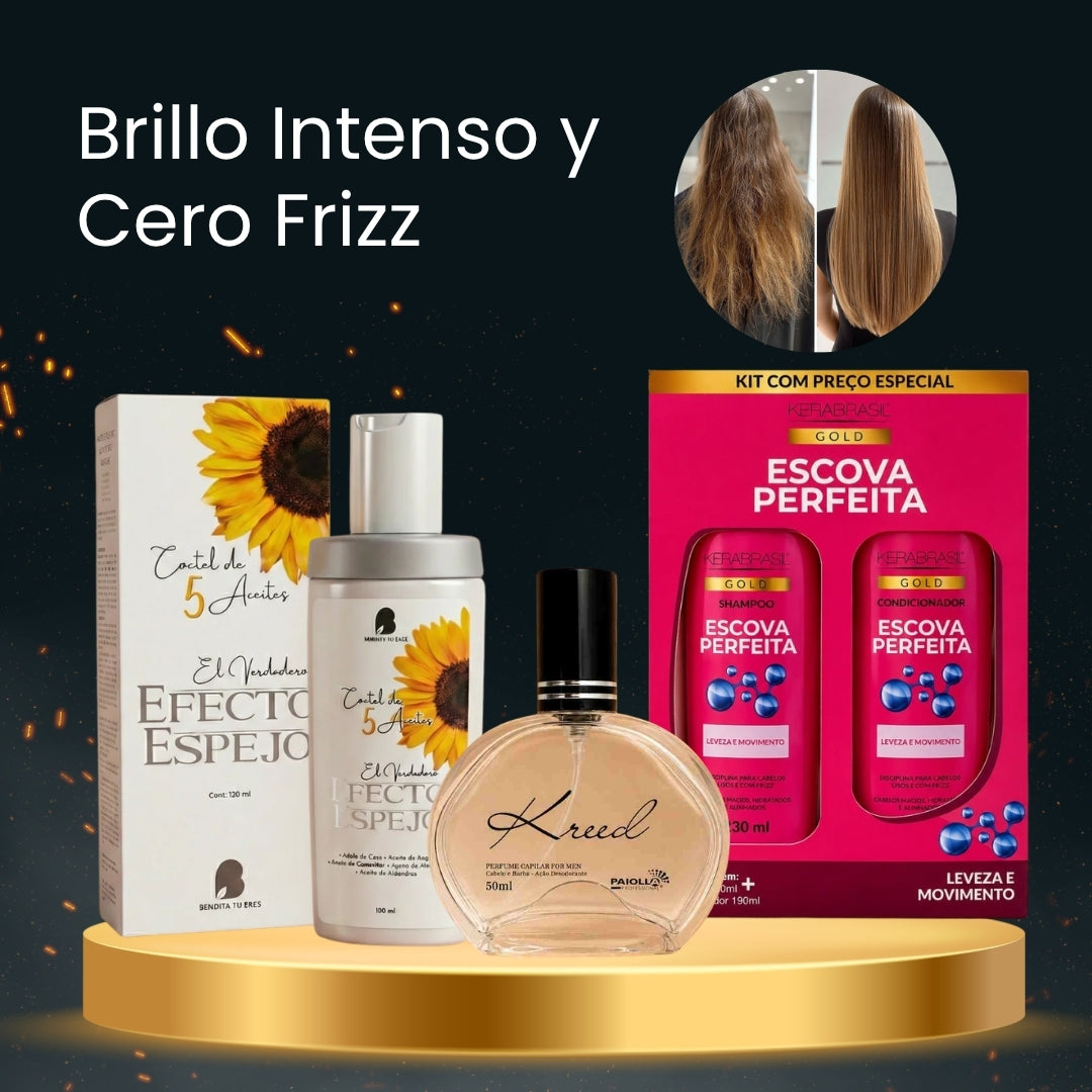 Aceite Efecto Espejo Bendita Tu Eres + Perfume Capilar Kreed Paiolla + Kit Escova Perfeita Kerabrasil · 3 productos — Quema de San Juan