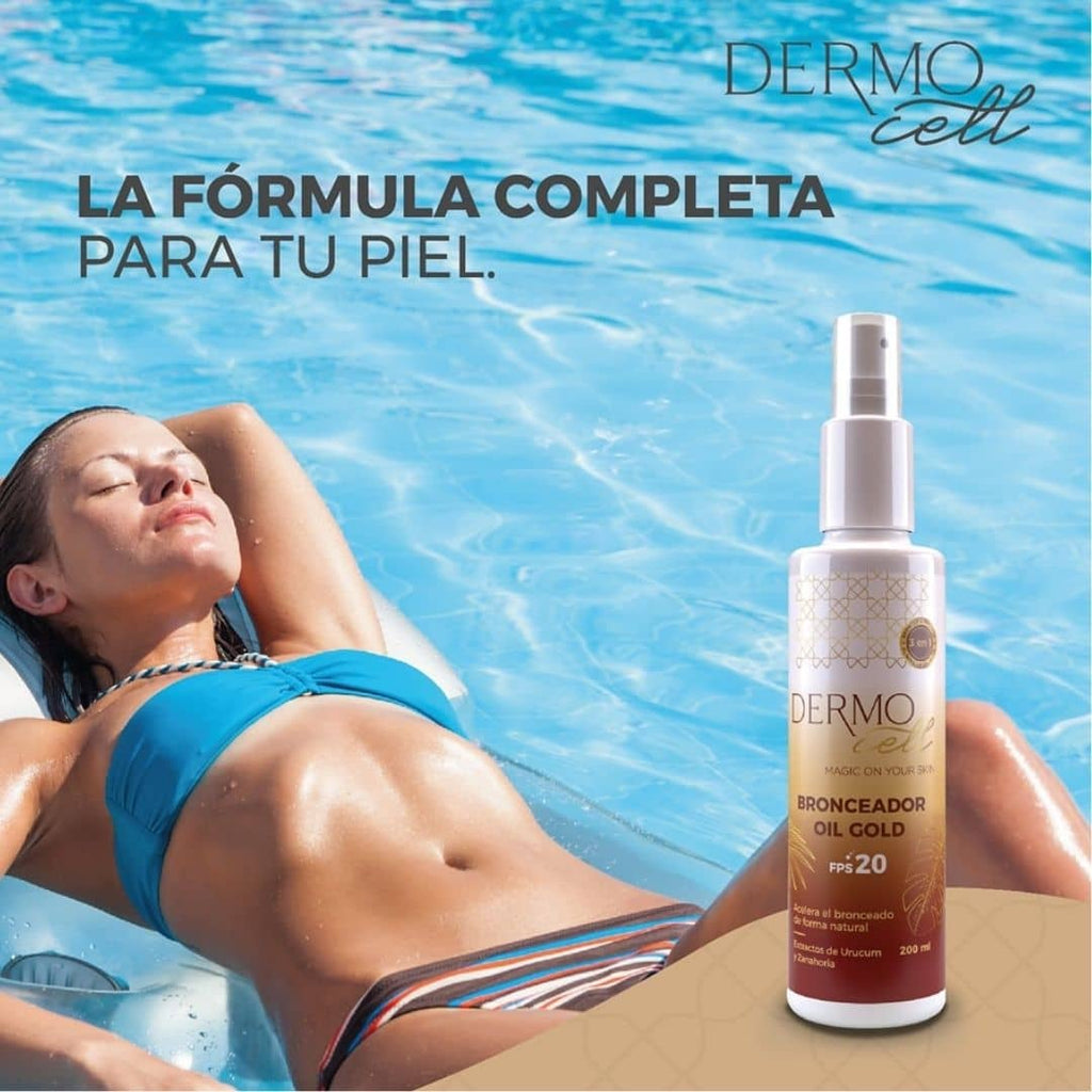 Bronceador Oil Gold Dermocell aceite bronceador con urucum y zanahoria