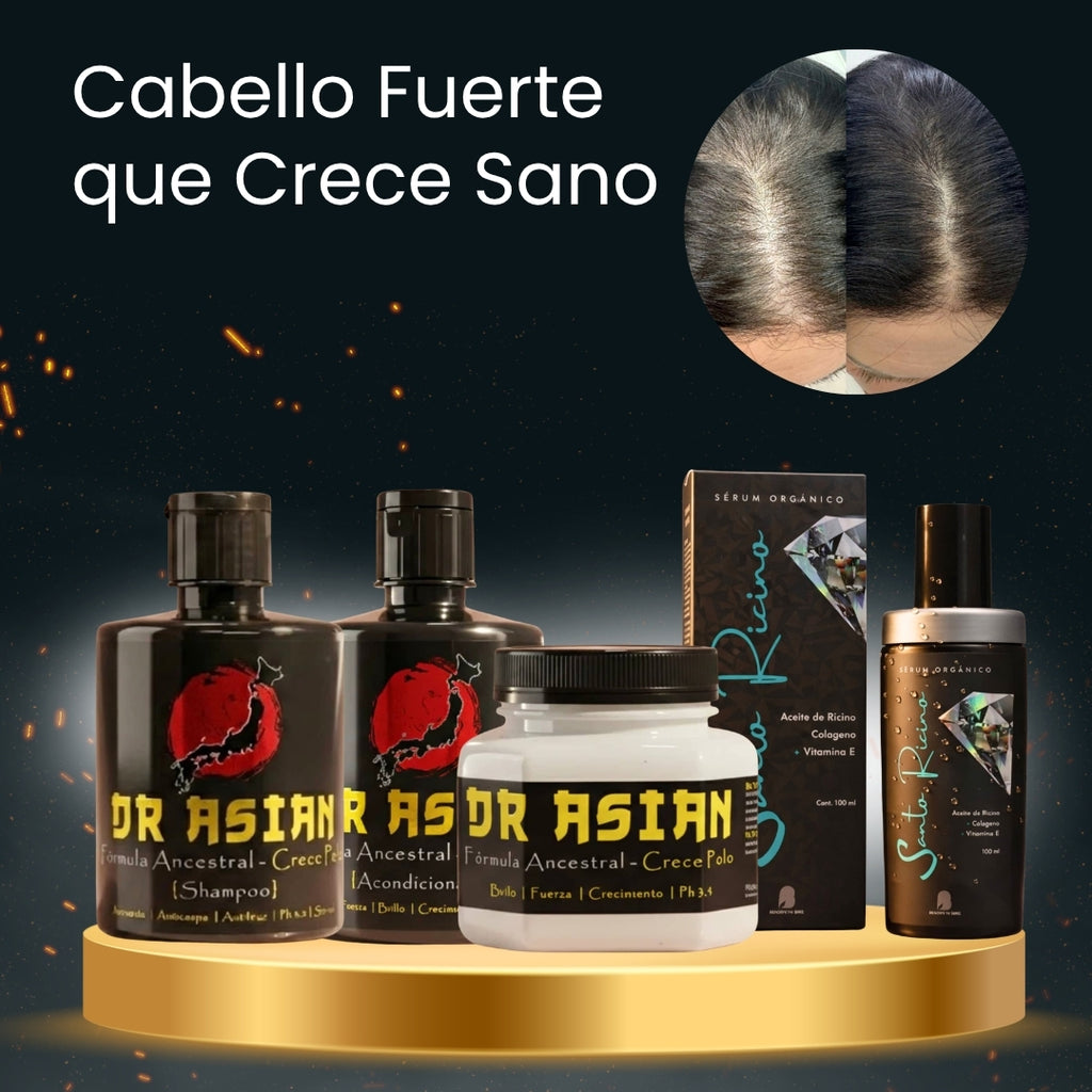 Serum Multifuncional de Ricino Bendita Tu Eres + Máscara Crece Pelo Dr Asian + Acondicionador Crece Pelo Dr Asian + Shampoo Crece Pelo Dr Asian · 4 productos — Quema de San Juan