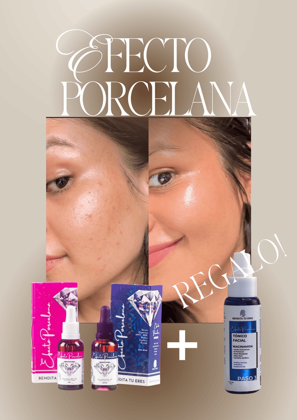 Kit Efecto Porcelana Dia y Noche + Tonico de Niacinamida de regalo - Blondas Cosmeticos | Blondas Paraguay