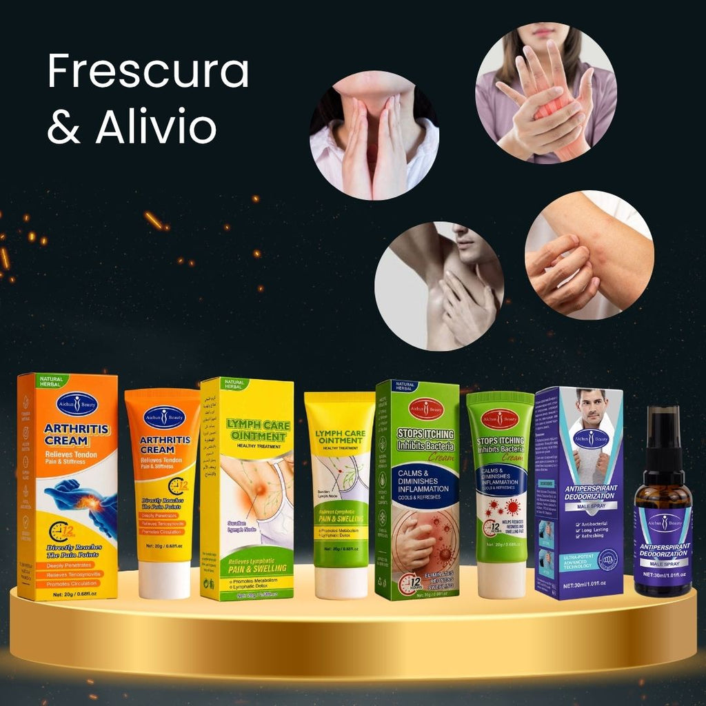 Crema Artritis Aichun Beauty + Crema Ganglio Linfático Aichun Beauty + Crema Antibacterial Picazón Aichun Beauty + Desodorante Masculino Aichun · 4 productos — Quema de San Juan