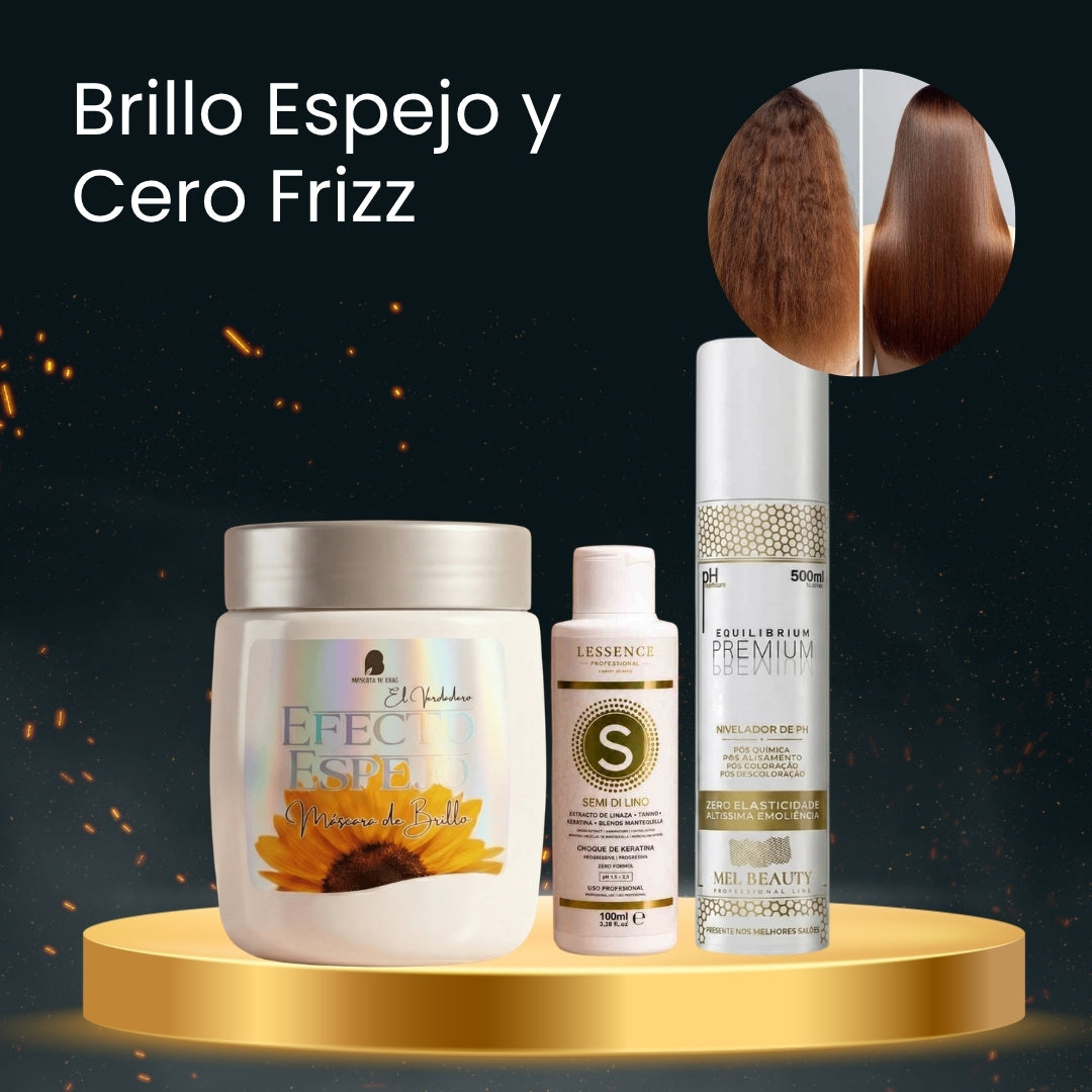 Máscara Efecto Espejo Bendita Tu Eres + Nivelador pH Equilibrium Mel Beauty + Choque de Keratina Semi Di Lino Lessence · 3 productos — Quema de San Juan