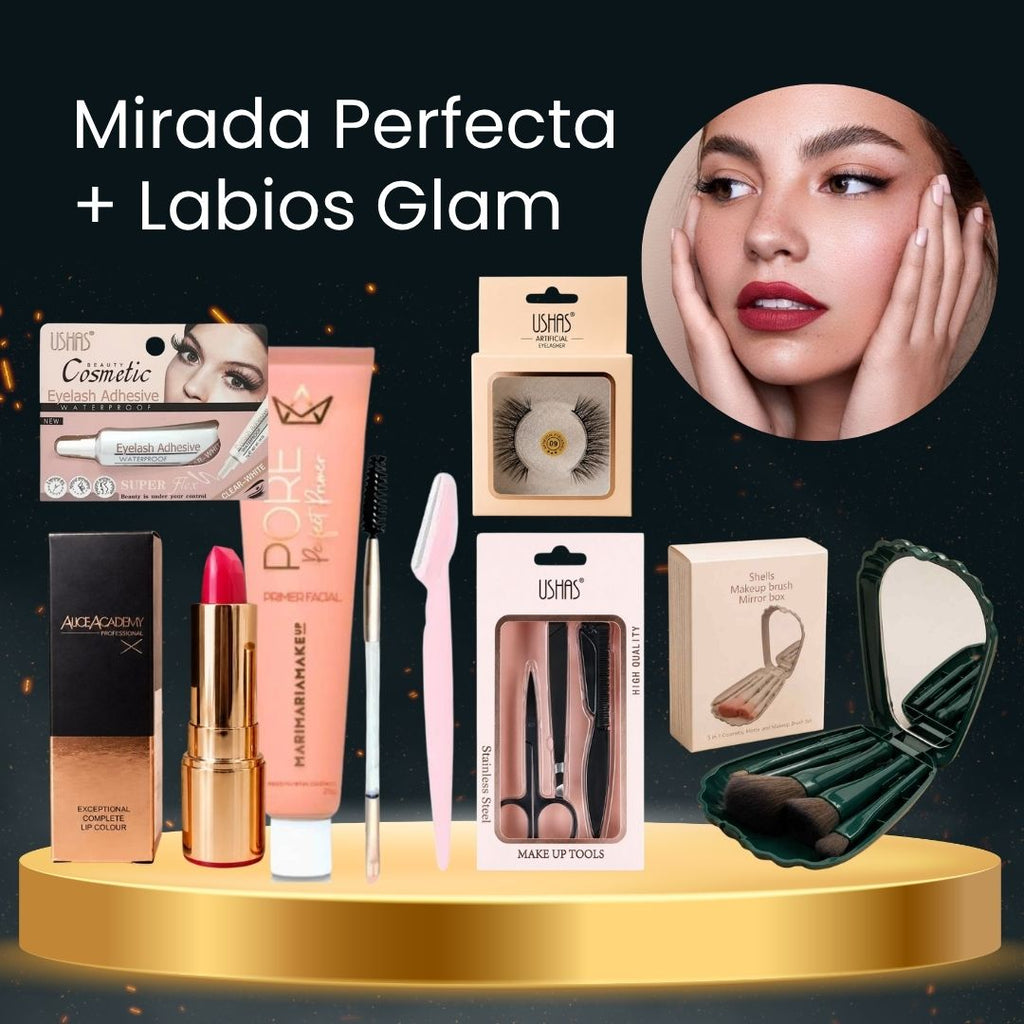 Labial Alice Academy + Kit de Brochas Rubyface 5 Pcs + Kit Pincel y Navaja Rubyface Y41 + Kit de Tijeras Ushas x3 + Primer Pore Perfect Mari Maria + Pegamento de Pestañas Ushas + Pestañas Postizas Ushas Black CT210 · 7 productos — Quema de San Juan - Blondas | Blondas Paraguay
