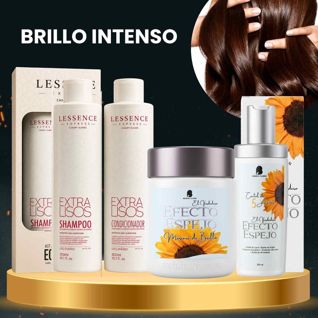 Máscara Efecto Espejo Bendita Tu Eres + Aceite Efecto Espejo Bendita Tu Eres + Kit Extra Lisos Lessence · 3 productos — Quema de San Juan - Blondas | Blondas Paraguay