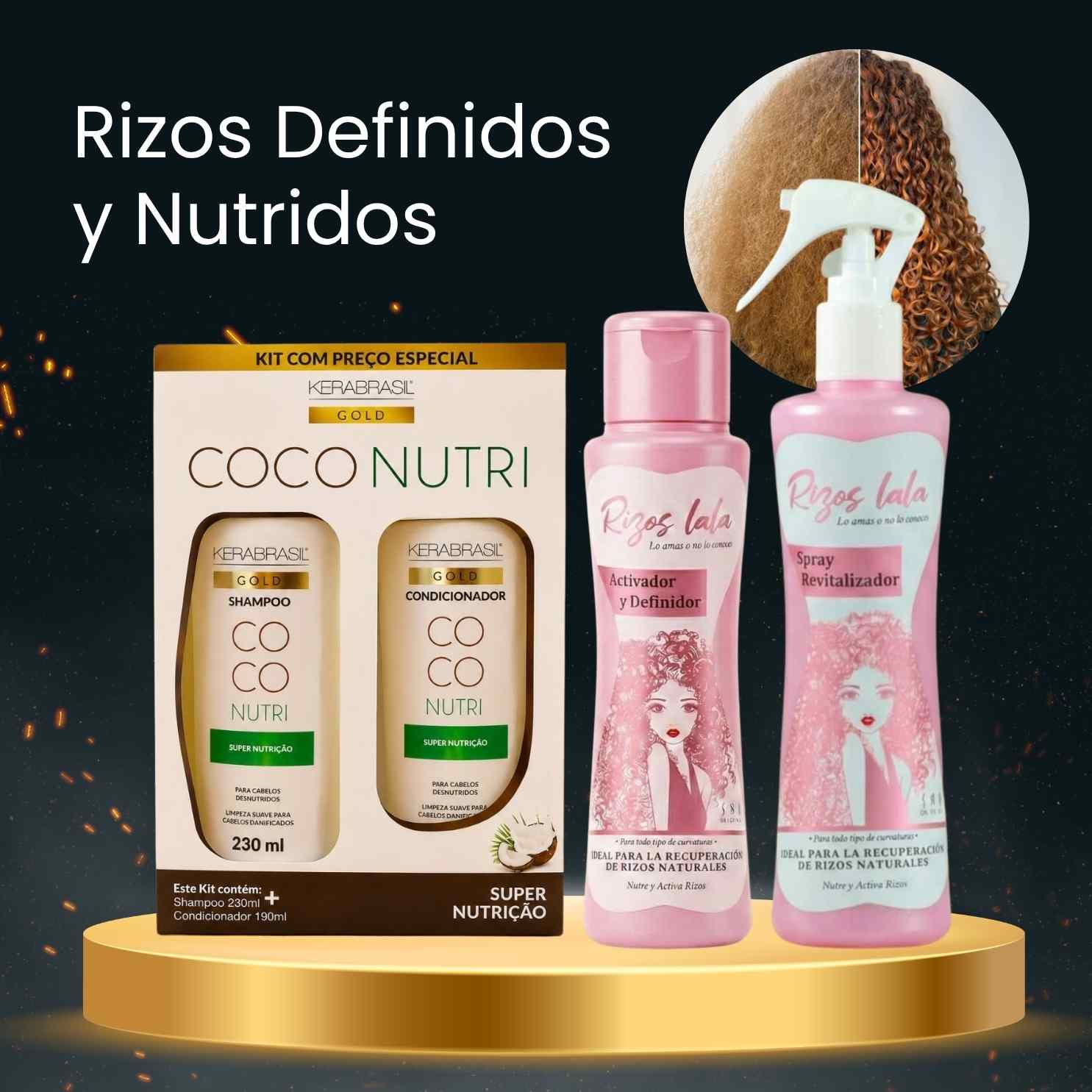 Spray Revitalizador Rizos Lala + Activador y Definidor Rizos Lala + Kit Coco Nutri Kerabrasil · 3 productos — Quema de San Juan