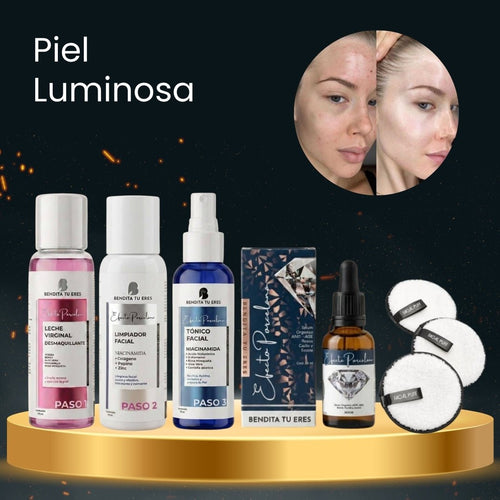 Serum Noche Efecto Porcelana Bendita Tu Eres + Leche Virginal Desmaquillante Bendita Tu Eres + Tónico Niacinamida Bendita Tu Eres + Limpiador Facial Bendita Tu Eres + Esponja para Maquillaje Rubyface · 5 productos — Quema de San Juan