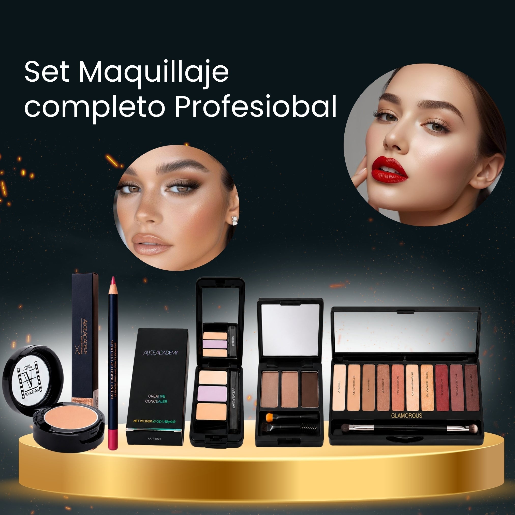 Sombra Alice Academy AAE2005 + Trio Sombras para Ceja Alice Academy 04 + Paleta Correctivo Alice Academy + Lápiz Labial Alice Academy + Pearl Powder Make Up Atelier Paris · 5 productos — Quema de San Juan - Blondas | Blondas Paraguay